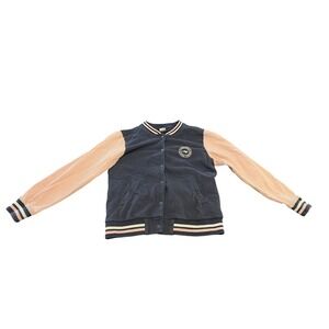 KangaROOS Girls Navy Blue Pink Cotton Varsity Bomber Jacket Size 12-13 Yrs